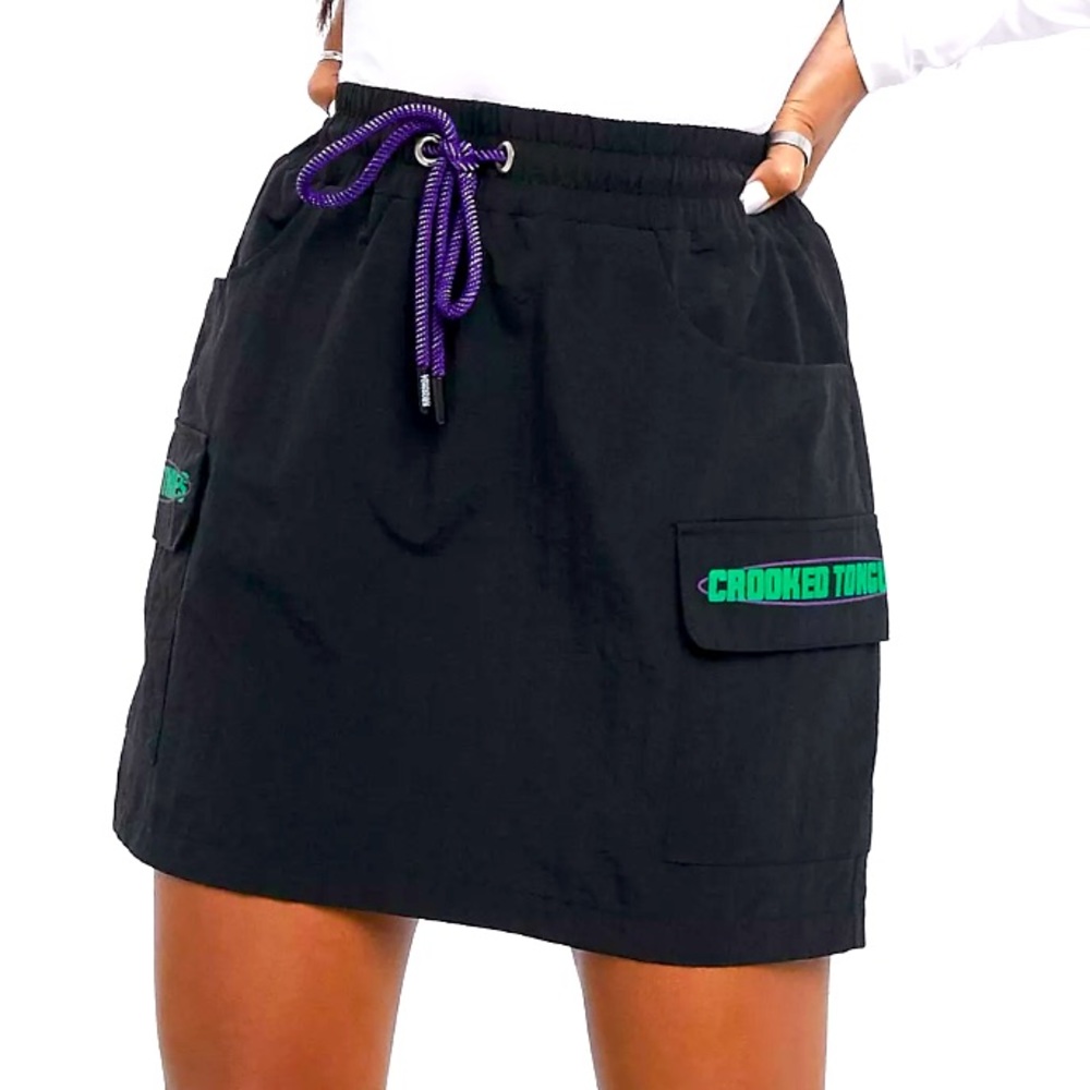 Crooked Tongues track skirt with drawstring waist